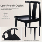 EYYTHUNG Wood Dining Chairs Set of 2, Farmhouse Kitchen Chairs with Curved Back, Modern Mid Century Wishbone Dining Chairs for Dining Room, Kitchen, Black