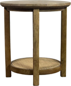 Carolina Chair & Table Haven 20" Round Accent Table with Handwoven 1 Cane Shelf Vintage Blonde Acacia Finish Wooden Side Table Compact Home Storage Furniture for Bedroom, Living Room, Dining Room