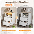 VINGLI White Nightstand with Charging Station, High Gloss Led Night Stand with Drawers, End Table, Bedside Table, Smart Nightstand Modern, Small Night Stand for Bedroom, 15.63" W*11.61" D*23.62" H