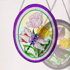Stained Glass Window Hanging Dragonfly Suncatchers 10 Inch Glass Panel Sun Catchers Indoor Window Wall Art, Stained Glass Dragonfly Light Catchers for Windows Handmade Glass Art Gift