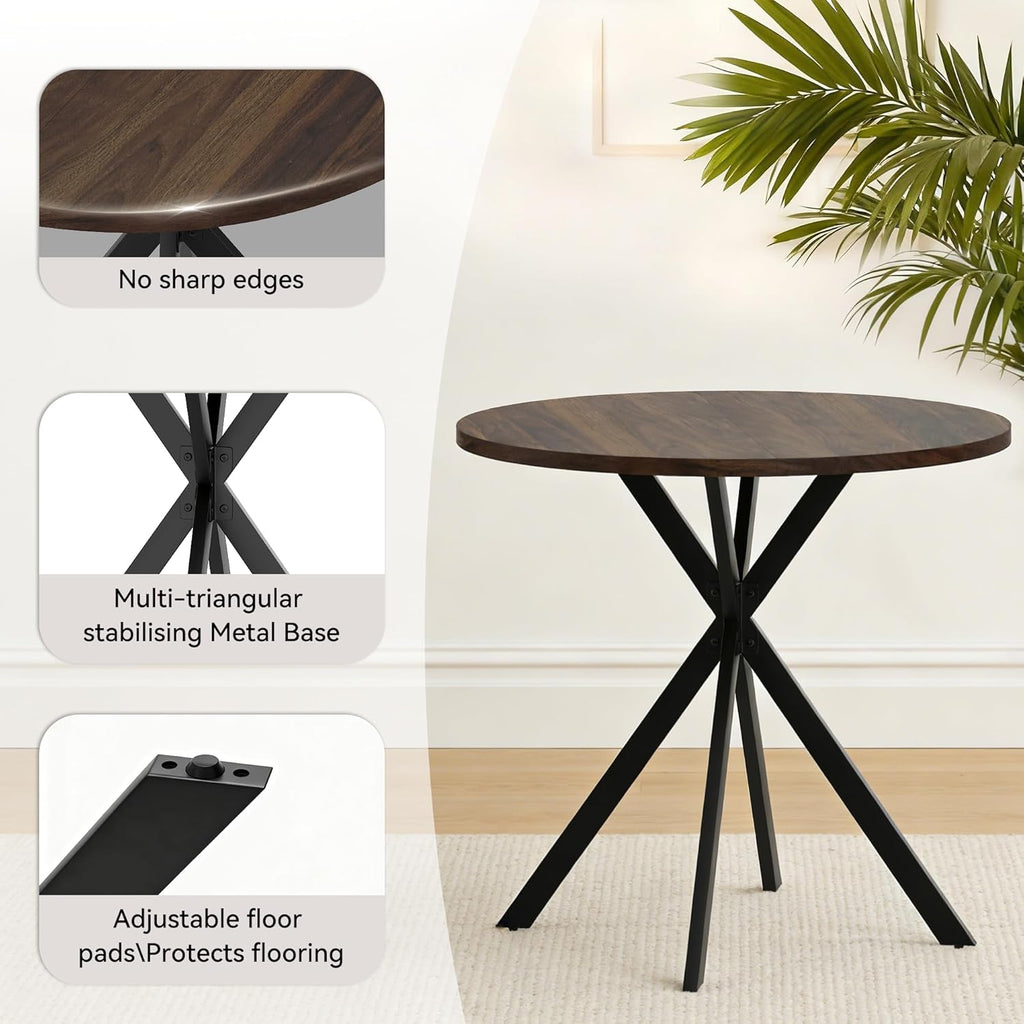 31.5" Round Dining Table and Chairs Set for 2, Small Dining Table Chairs Set Space-Saving, Small Dinette Sets for 2 for Kitchen Dining Room Apartment(Walnut Table + Brown Chairs)