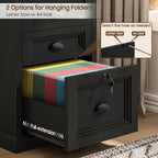 Halitaa Vertical File Cabinet, Filing Cabinet with 3 File Drawers & Lock, Farmhouse Small File Cabinet Fits Letter/A4 Size, Wooden Printer Stand, Home Office Cabinet, Black