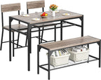 Shintenchi Kitchen Table Chairs Set of 4 with Bench and Chairs, Oak Gray | Dining Table Set for 4, 4 Pieces Kitchen Table Set, Storage Rack & Metal Frame, for Small Space, Upgrated Leg Support