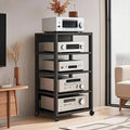 5 Tier AV Media Stand, Audio Rack Tower Stereo Components Cabinet | Home Theatre CD Record Player Stereo Receiver Equipment Rack with Adjustable Wood Shelves, Load 220lbs (Black)