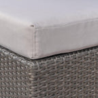 Hassyee PE Rattan Grey Patio Ottoman with Thick Cushions for Poolside, Lawn, Outdoor Square Foot Stool with Iron Frame for Living Room, Garden, Backyard, Classic Footrest
