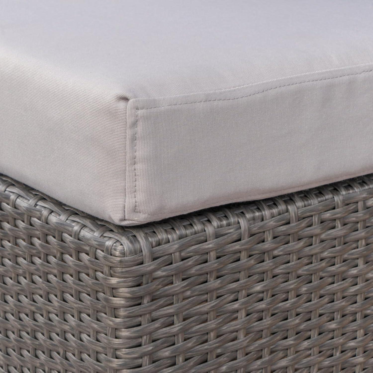 Hassyee PE Rattan Grey Patio Ottoman with Thick Cushions for Poolside, Lawn, Outdoor Square Foot Stool with Iron Frame for Living Room, Garden, Backyard, Classic Footrest