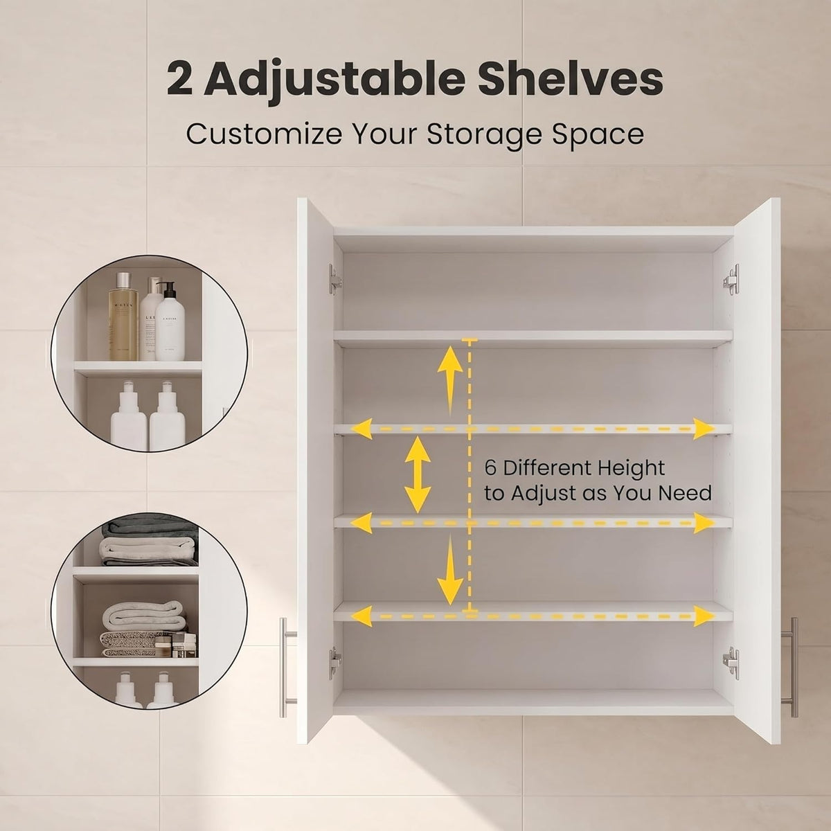 24 x 33 Inch Wall Cabinet Set of 2, Kitchen Wall Mounted Wooden Storage Cabinet, Double Door Cabinet with Soft Close, Metal Handle, Adjustable Shelf for Kitchen Laundry Bathroom Garage, White