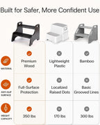 StrongTek Wooden 2 Step Stool, 350 lb Capacity, Non-Slip, Espresso | Wide Non-Slip Surface, Portable Handles, Stable Support for Sink, Potty Training, Kitchen, Bathroom and Bedside