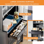 White Kitchen Pantry Cabinet with Microwave Stand Drawer Wheels and Ample Storage Space 24x68in