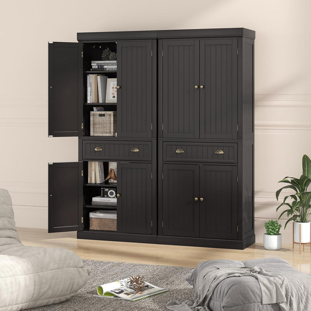 Tangkula 72" H Kitchen Pantry Cupboard Cabinet, Traditional Freestanding Large Tall Storage Cabinet with 2 Cabinets and Drawer, Adjustable Shelves, for Living Room Kitchen, 30 x 16 x 72 Inch