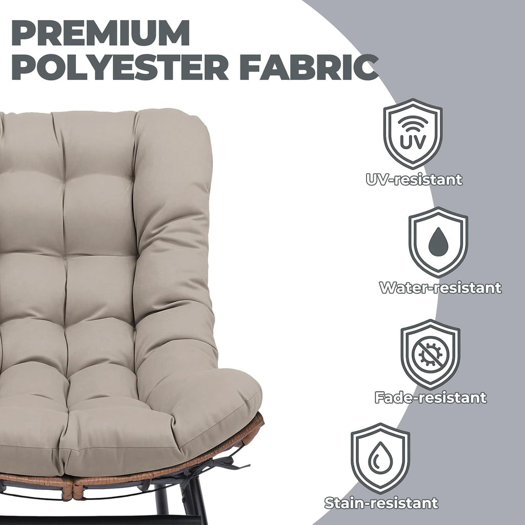 COMHOMA Outdoor Rocking Papasan Chair, Oversized Wicker Patio Rocker, Indoor Comfy Wicker Reading Lounge, Bed-Like Comfort Egg Chair for Bedroom,Balcony, Porch, Garden, Brown