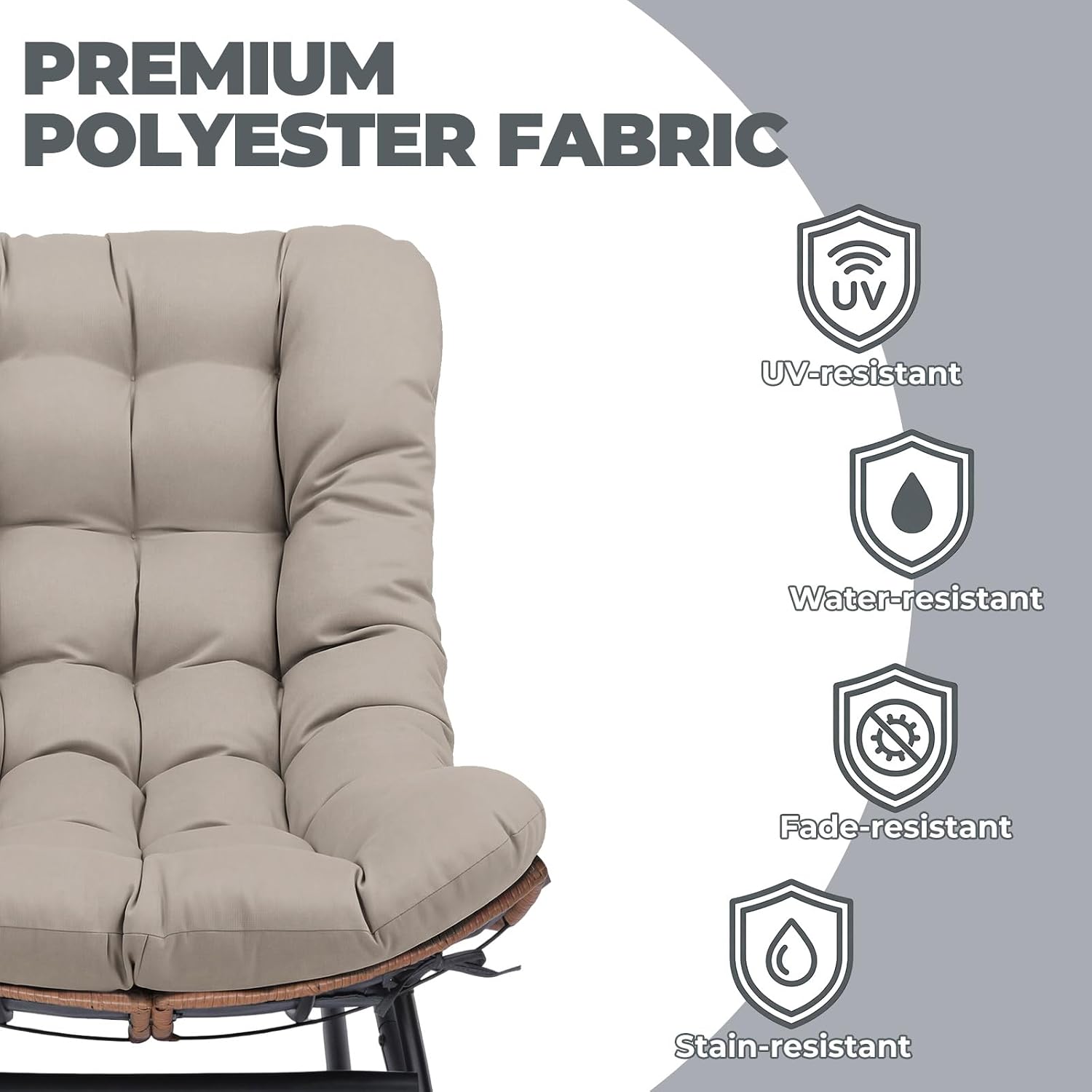 COMHOMA Outdoor Rocking Papasan Chair, Oversized Wicker Patio Rocker, Indoor Comfy Wicker Reading Lounge, Bed-Like Comfort Egg Chair for Bedroom,Balcony, Porch, Garden, Brown