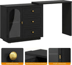 RoyalCraft 59" Makeup Vanity Desk, Black Vanity Dresser for Girls and Women | Modern Dressing Table with 3 Drawers & 1 Door, Vanity for Bedroom, L Sharped Corner Table No Mirror