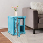 Side Table, Industrial Metal Container Cabinet,Wrought Iron Container Side Table with Concealed Storage for Bedroom, Living Room Bar (Blue)