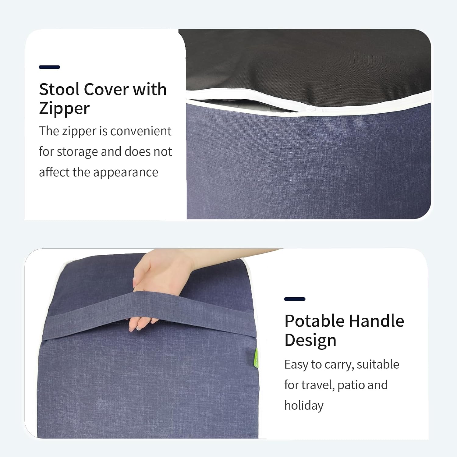 DYTXIII Inflatable Ottoman Stool D21 xH9 for Outdoor/Indoor Use, Water Repellent Patio Foot Rest Stool with Portable Handle,Round Pouf Ottoman Suitable for Garden,Deck and Camping - Textured Navy