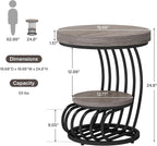 Tribesigns Round End Table, 2-Tier Farmhose Wood Side Table with Shelf Storage, Small Sofa Side Bedside Nightstand, Arc-Shaped Frame Accent Furniture for Living Room, Grey