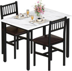 AWQM 3 Piece Dining Table, Small Kitchen Table Set for 2 with Chairs(White) | Wood Breakfast Nook Table and Upholstered Chairs Set of 2,Dinette Set for Small Space,Dining Room,Office, Apartment.