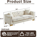 Harper & Bright Designs 84" Classic Modern Chesterfield Sofa - Velvet 3-Seater Couch with Rolled Arms, Tufted Back & Studs for Living Room - Beige