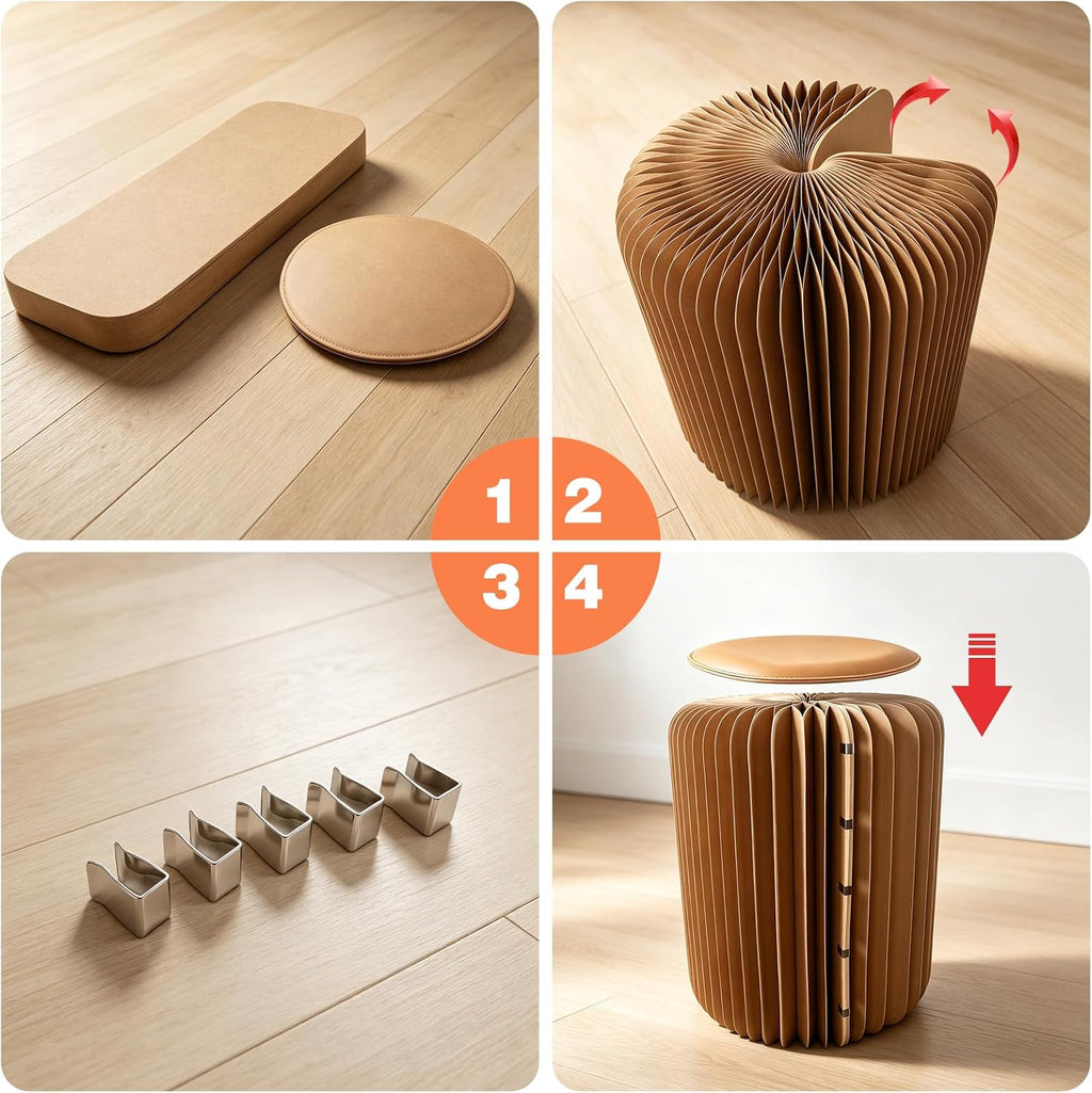 17 Inch Folding Paper Stool, 660lb Load Kraft Honeycomb Structure, 1.2" Ultra-Thin Flat Fold, Eco-Friendly Minimalist Stool for Home Camping Small Spaces, Brown