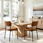 Brown Dining Chairs Set of 4 with Curved Back, Leather Dining Chairs with PU Soft Cushion Seat & Metal Legs, Comfortable Modern Chair for Kitchen, Living Room