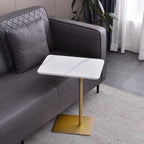 Drsyffsup Outdoor Coffee Table Side End Table with Marble Effect Top and Gold Metal Base C Shaped Modern Sofa End Table Work Desk for Couch Living Room Bedroom (Size : 48x33x65cm)