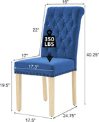 LOULENS Fabric Dining Chairs Set of 2, Upholstered Kitchen Chairs, Dark Blue