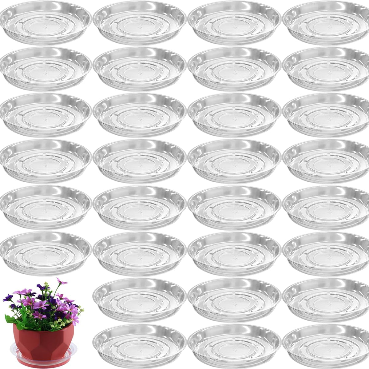 30 Packs 10 Inches Large Clear Plant Saucers for Indoor Outdoor Use Heavy Duty Plastic Plant Trays for Planter Bulk Flower Pot Drip Trays to Catch Water, 4 to 20 Inch