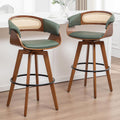 Rattan Swivel Counter Stools, Mid Century Modern Counter Stools with Back | Natural Bentwood Frame, Walnut Crafts, Curved Arms, Faux Leather Upholstered Seat, Swivel Counter Stools for Island, Kitchen