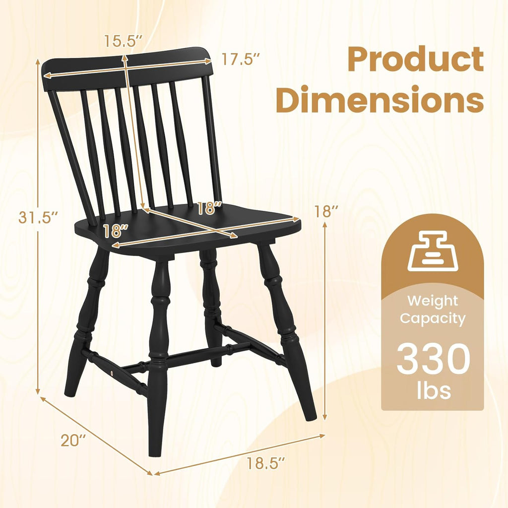 Giantex Black Windsor Dining Chairs Set of 4, Farmhouse Rubber Wood Kitchen Chairs with Turned Legs, Curved Spindle Back & Contoured Sat, Wooden Dining Room Chair for Living Room Restaurant