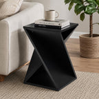 COZAYH Farmhouse End Table Square Solid Wood Pedestal Side Table Rustic Plant Stand with Twisted Design for Living Room, Bedroom, Office, Black