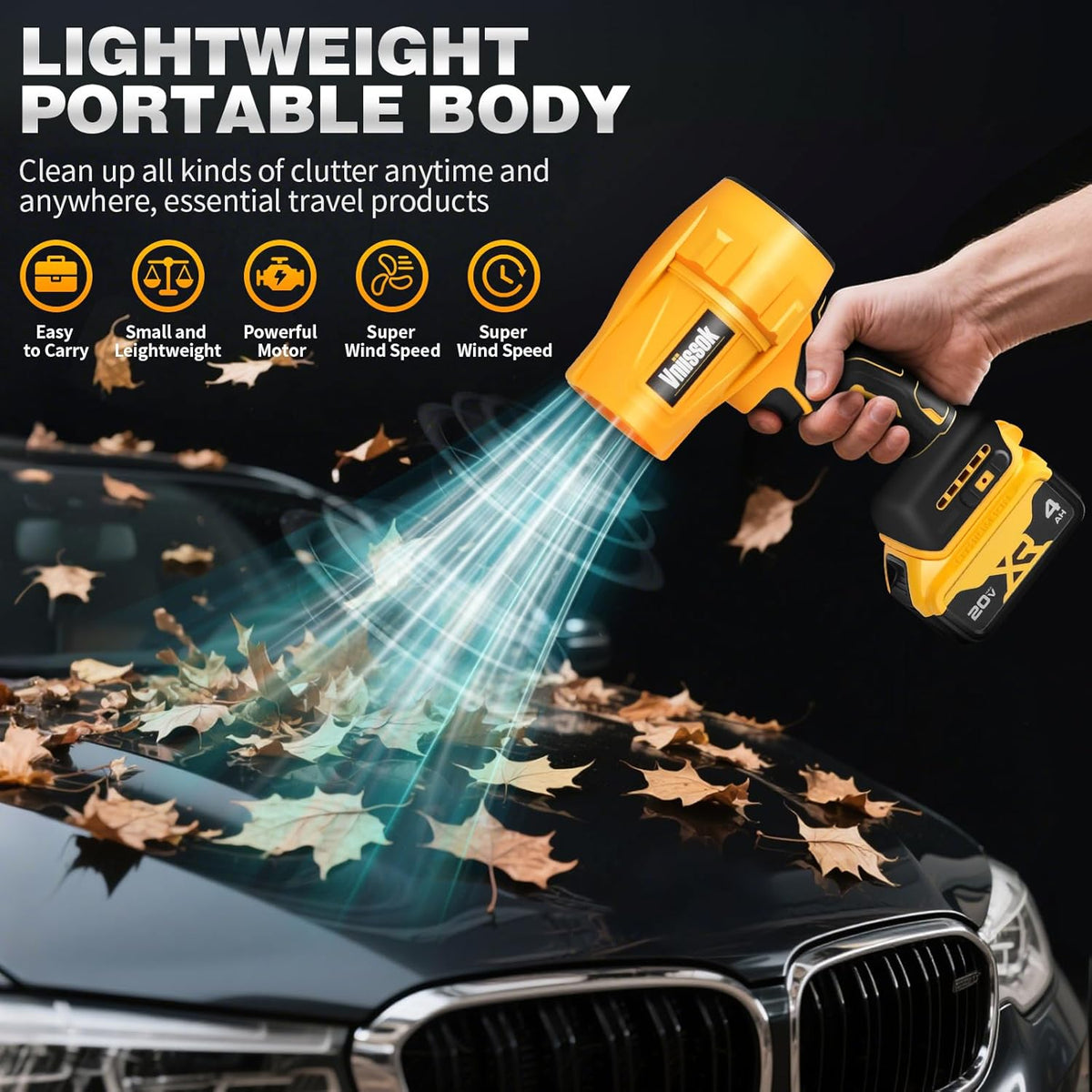 Electric Cordless Leaf Blower Dust Blower for DEWALT 20V Battery, High-Speed Motor Handheld Jet Fan Air Blower for Patio Cleaning, Lawn Care, Blowing Leaves and Dust (No Battery/Charger)