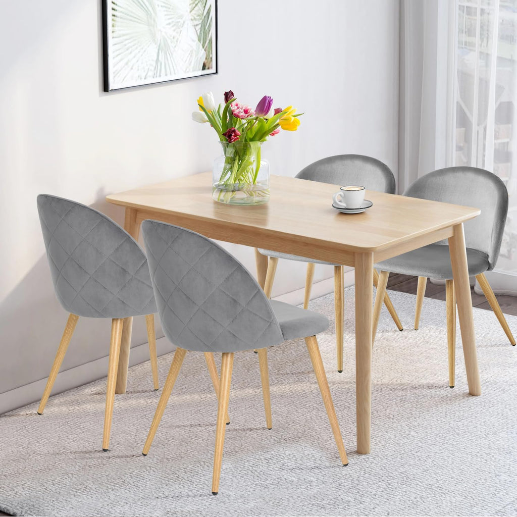 FurnitureR Dining Chairs Set of 2, Upholstered Velvet Mid Back Armless Accent Chair with Wood Legs for Home, Kitchen, Bedroom, and Living Room, Grey
