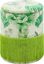 Round Fringe Ottoman with Storage, Farmhouse Tassel Velvet Footrest Stool, Flip Top Vanity Ottoman Chair for Living Room Bedroom