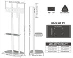 unho White Floor TV Stand with Shelf for 45-75 inch Flat LCD LED Screen TVs | Sintered Stone TV Stands Height Adjustable Heavy Base Standing TV Mount VESA 600x400 for Restroom Meeting Bedroom