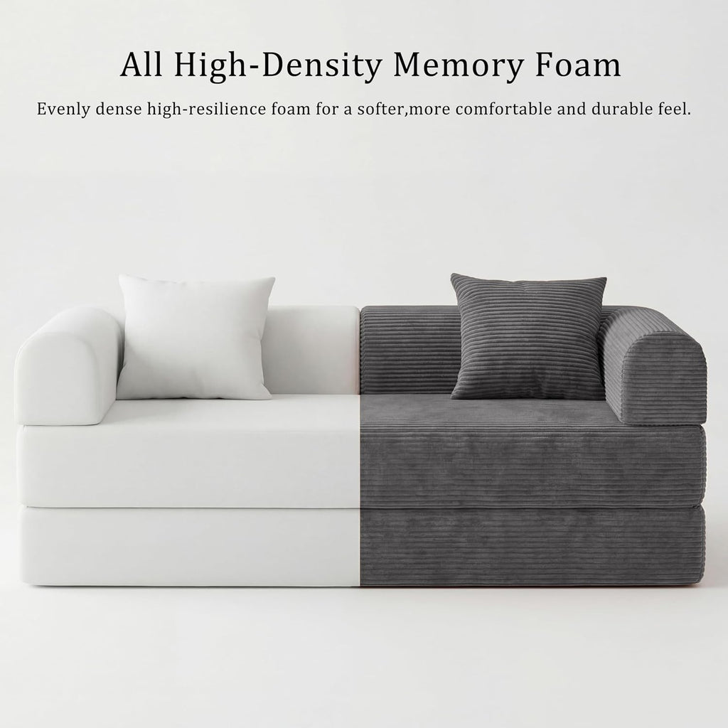 Futon Sofa Bed Modular Loveseat Sleeper Folding Pull Out Couch with Pillows, No Assembly Required Couch for Living Room Bedroom Guest Room (Grey, 59.06" Loveseat Sofa)