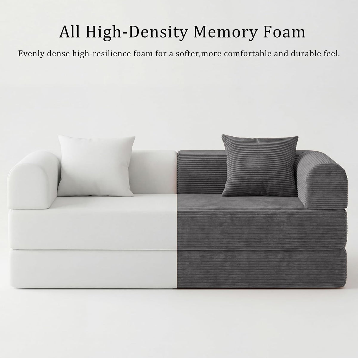 Futon Sofa Bed Modular Loveseat Sleeper Folding Pull Out Couch with Pillows, No Assembly Required Couch for Living Room Bedroom Guest Room (Grey, 59.06" Loveseat Sofa)