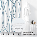 Punkray Lake Blue Shower Curtain for Bathroom with Hooks, Extra Long Shower Curtain Set Stripe Shower Curtains, Weighted Hem Water Repellent Washable, 72 x 72