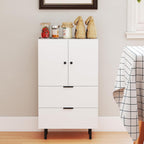 LOKO Buffet Cabinet with 2 Drawers, 2-Door Serving Cupboard with Raised Metal Legs, Modern Floor Coffee Bar Station, Buffet Table Display Cabinet for Living Room, Dining Room, Kitchen, White