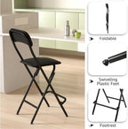 Folding Bar Stool with Back, 300lb Capacity, Collapsible Stool for Kitchen Bar, Height 25"- 2PC