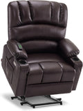 MCombo Oversized Power Lift Recliner Chair for Elderly R7092 (Dark Brown) | Stand Assistance, Wide seat, Heat and Massage, 4.7" Extra Footrest, 150° Max Recline, USB Ports, Cup Holders, Faux Leather
