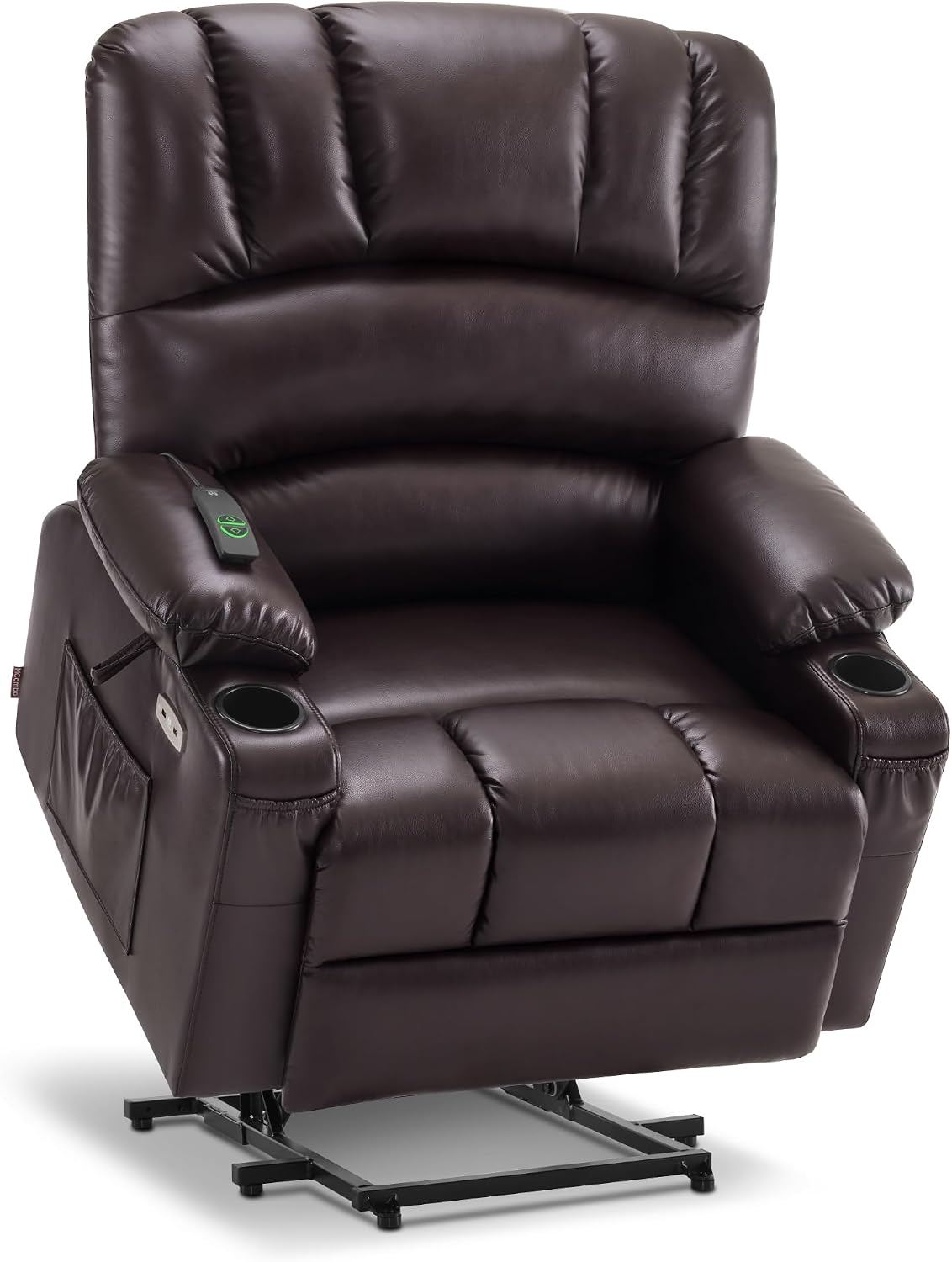 MCombo Oversized Power Lift Recliner Chair for Elderly R7092 (Dark Brown) | Stand Assistance, Wide seat, Heat and Massage, 4.7" Extra Footrest, 150° Max Recline, USB Ports, Cup Holders, Faux Leather