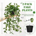 2 Pack Fake Hanging Plants for Shelf in Back Pot, Small Artificial Hanging Ivy Vine Plants Indoor Fake Potted Greenery Plant Decor Room Bathroom Wall End Table Mimi Faux Wandering Jew Plant Set
