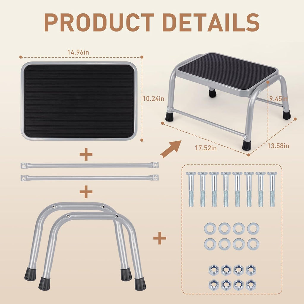 Valeo Step Stool,Step Stools for Adults with Non-Slip Rubber Feet, 600 Lbs Capacity, Metal Step Stool for Kitchen, Bathroom, RV, Camping, Office, Bed Steps for High Beds