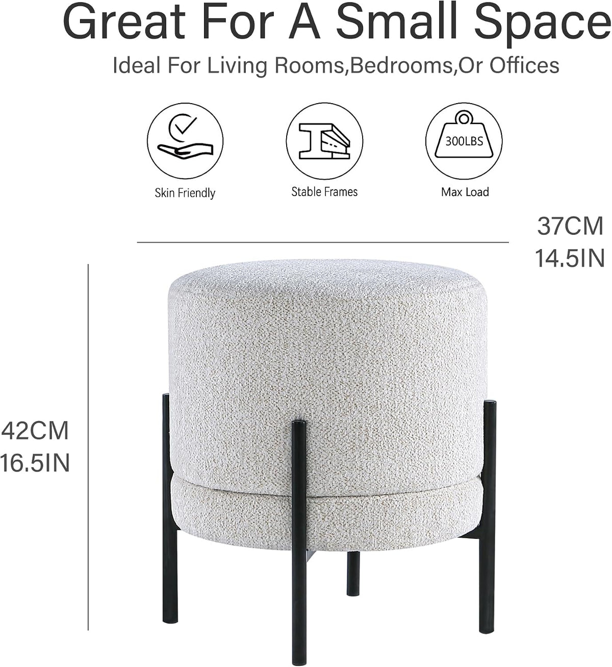 Get Set Style Multifunctional Ottoman with Side Table, Soft Round Footrest Stool,Vanity Stool with Metal Legs, Modern Decorative Furniture Vanity Chair for Makeup Room, Bedroom, Living Room