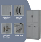 Merax 65.8" Pantry Cabinet with Two Doors & One Drawer & Two Laundry Hampers, Adjustable Shelves Storage Cupboard for Kitchen/Dining Room/Bathroom, Gray