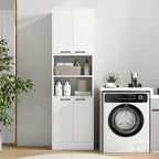 TANGZON 190CM Tall Kitchen Cupboard, 4-Door Storage Cabinet with Enclosed Cabinets, Open Compartments & Anti-tipping Kits, Freestanding Wooden Tall Sideboard for Pantry Dining Living Room (White)