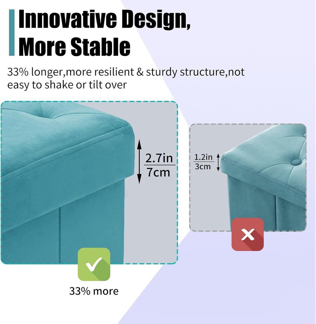 BRIAN & DANY 43 Inches Folding Storage Ottoman Bench, Velvet Ottoman with Storage for Living Room, Bedroom, Entryway, Ottoman Foot Rest, End of Bed Bench (Teal)