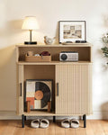 SUNCOZE Buffet Sideboard Cabinet with Big Storage Space, Fluted Coffee Bar Cabinet with Shelves, Modern Wood Console Cabinet for Kitchen, Entryway & Living Room (Wood)