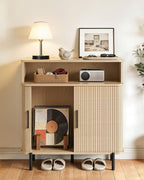SUNCOZE Buffet Sideboard Cabinet with Big Storage Space, Fluted Coffee Bar Cabinet with Shelves, Modern Wood Console Cabinet for Kitchen, Entryway & Living Room (Wood)