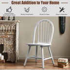 COSTWAY Windsor Dining Chairs Set of 2, Mid-Century Modern Wood Chairs w/Spindle Back & Reinforced H-Shaped Legs, Farmhouse Armless Kitchen Chair for Living Dining Room, Restaurant (White)